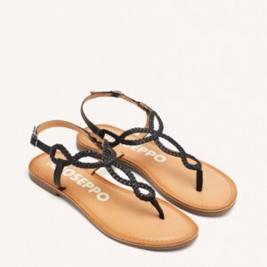 69111  Sandalias doradas de tiras finas trenzadas en piel .