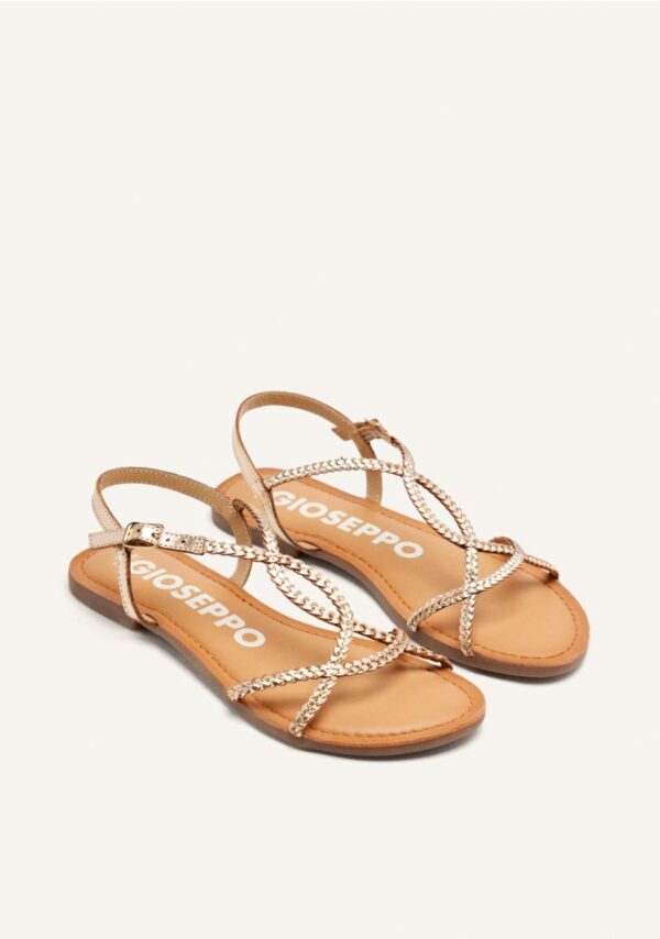 69112 Sandalias doradas de tiras finas trenzadas para mujer nioaque